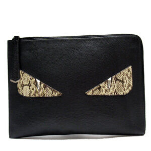 Fendi Monster Clutch Bag Black Beige Tan Brown Silver Leather
